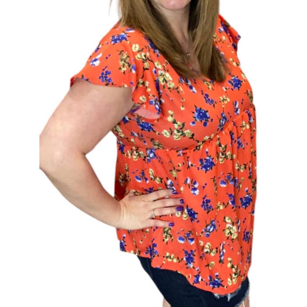 NEW WHITE BIRCH empire waist tee in coral - Picture 2 of 2
